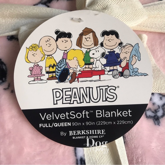 Snoopy Peanuts Gang Valentine’s Day Queen Fleece Blanket Pink with Hearts - Picture 2 of 5